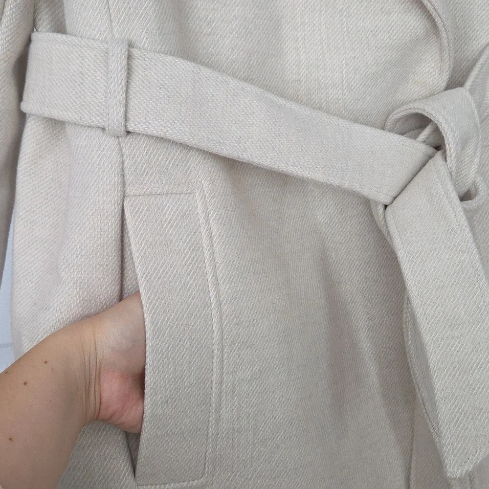 H&M Long Belted Coat, Cream, Size M - Picture 4 of 15
